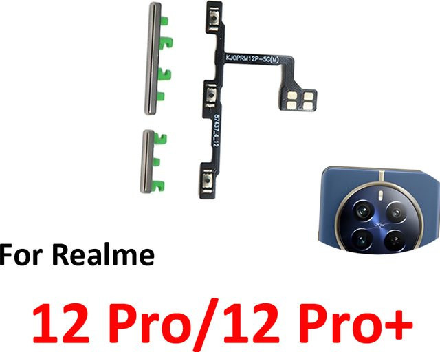 Realme 12 Pro Plus Ersatzgehäuse in Blau mit Power- und Lautstärketasten sowie internen Flexkabeln - Bild 1