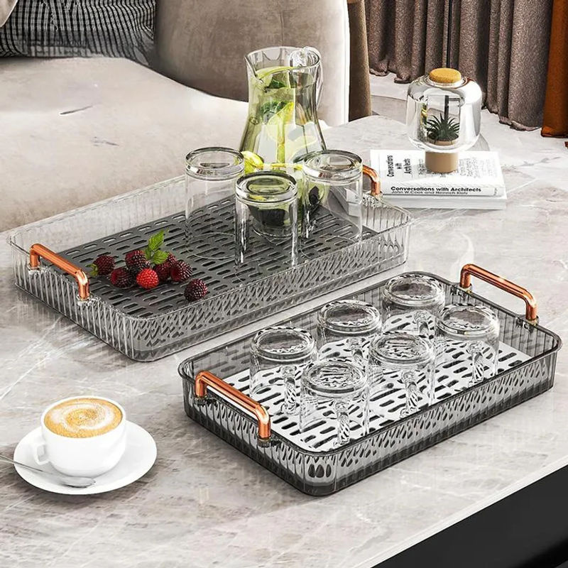 Bestbags Serviertablett aus Kunststoff in Transparent mit modernem geometrischem Design und Griff für Tee und Küche - Bild 2