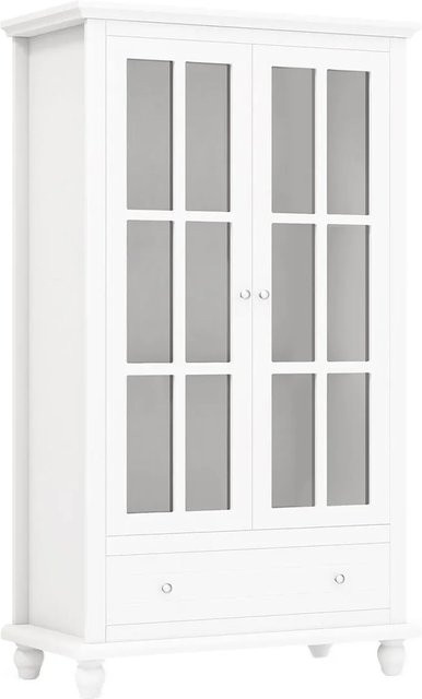 Costway Bücherschrank Vitrine mit Glastüren und Regalfächern in Weiß, B/T/H: 80 x 40 x 139 cm - Bild 1