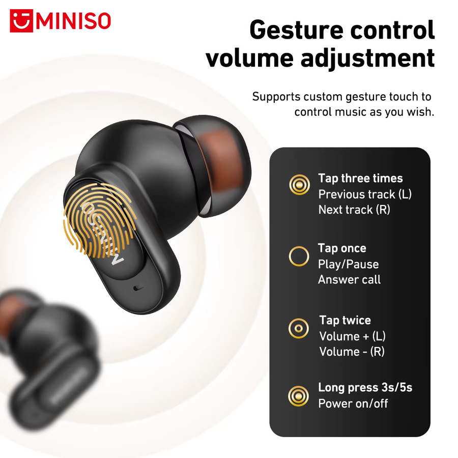 MINISO Bluetooth In-Ear Kopfhörer in Schwarz mit KI-Übersetzungsfunktion, Geräuschunterdrückung und 30 Stunden Wiedergabezeit - Bild 5