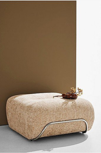 Archie Hocker Pastill in Beige mit silbernem Metallgestell und Stoffbezug im Retro-Design - Bild 1