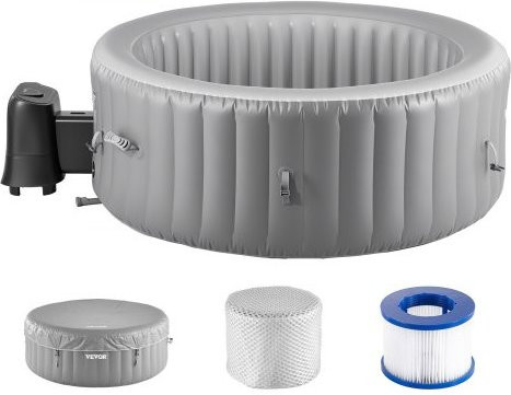 VEVOR Aufblasbare Whirlpool Spa für 4 bis 6 Personen, runder Outdoor Spa mit 130 Massagejets, Filter, Abdeckung und Matte, Multifunktions-Bedienfeld, Grau, Durchmesser: 208 cm, Höhe: 66 cm - Bild 1