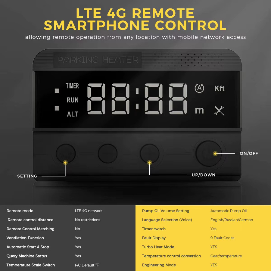 Sunster HTB1 Diesel-Luftheizer 8KW mit GSM LTE 4G App-Steuerung und automatischem Thermostat, Standheizung für Campingfahrzeuge und Wohnmobile, Schwarz - Bild 2