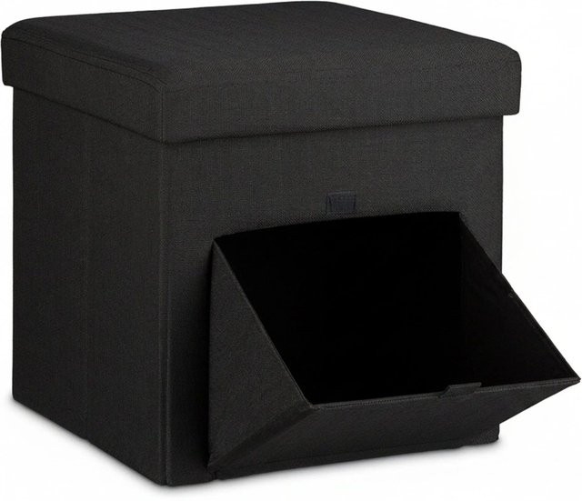 Relaxdays Sitzhocker Cube aus Leinen in Schwarz, faltbar mit abnehmbarem Bezug, B/T/H: 38 x 38 x 38 cm - Bild 1