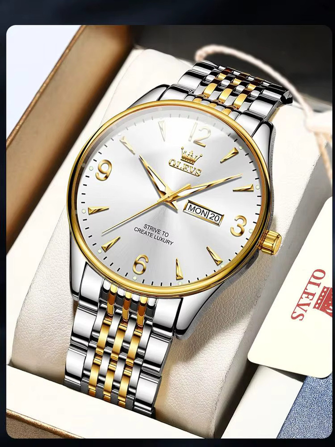 OLEVS Digitaluhr, Quarz, Edelstahl, Bicolor, Weiß, Herren - Bild 6