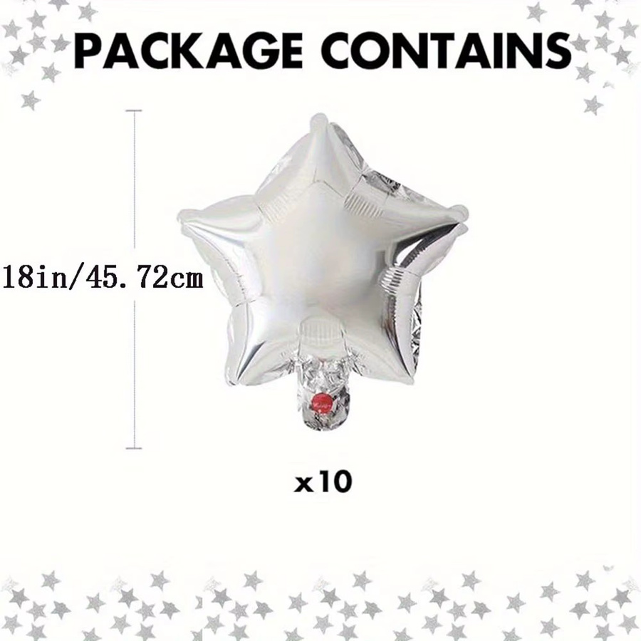 10er Set Silberne Pentagramm Aluminiumfolien-Ballons für Geburtstagsdekoration, Durchmesser: 45,72 cm - Bild 3