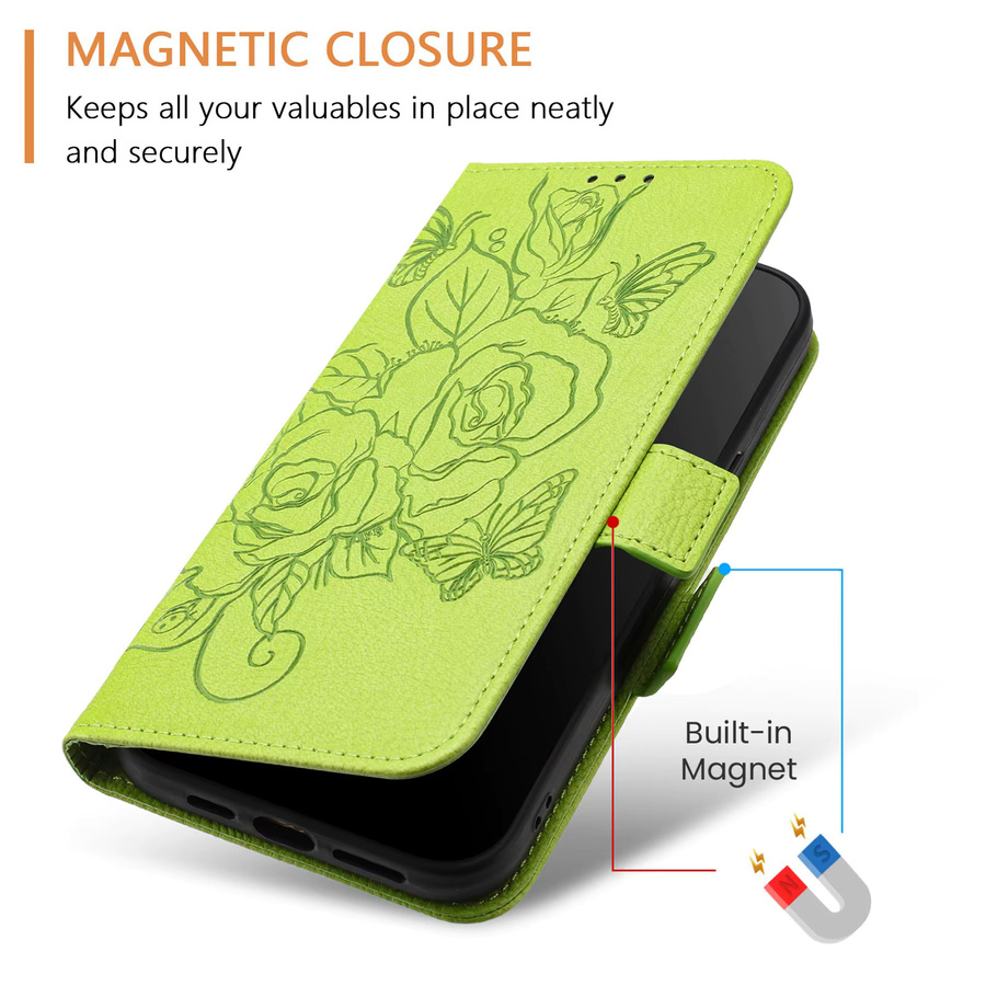 HKNR 3D Blumen Leder Handyhülle als Brieftaschen-Etui für Samsung Galaxy A06 A16 A26 A36 A56 A05s A15 A25 A35 A55 A04s A14 A24 A34 A54 in Grün - Bild 2