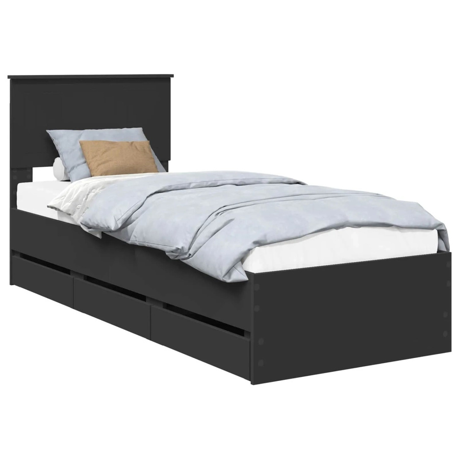 vidaXL Bettrahmen mit Schubladen in Schwarz, modern, aus Holzwerkstoff, B/T/H: 190 x 90 x 78 cm - Bild 2
