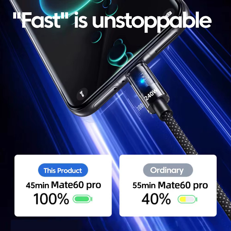 NNBILI USB-C zu USB-C Schnellladekabel 240W transparentes Typ-C Kabel für iPhone, Macbook und iPad - Bild 2