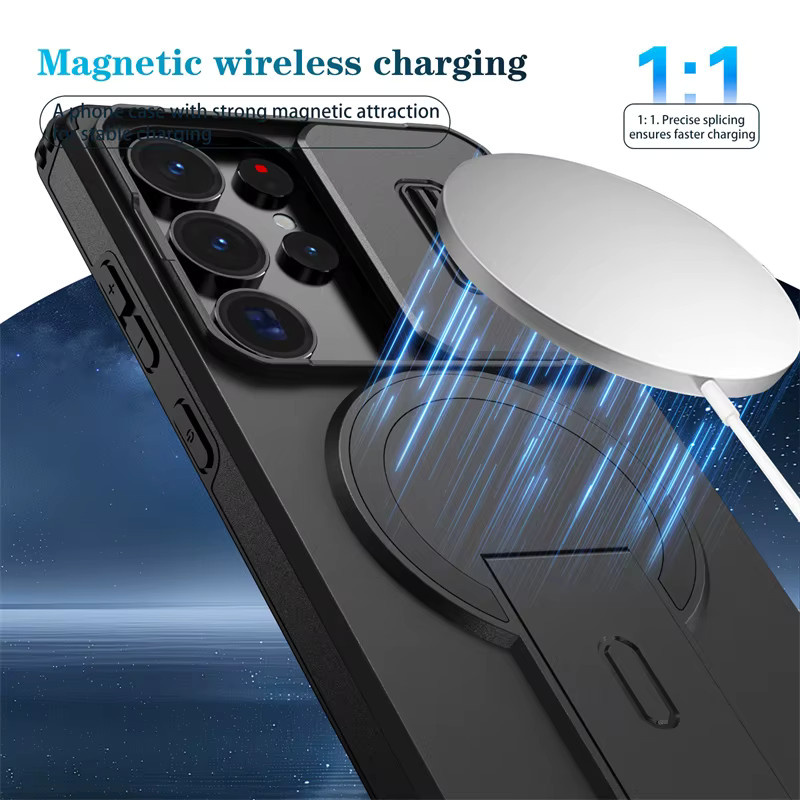 Slide Lens Protect Armor Case für Samsung Galaxy S26 S25 S24 Plus FE A26 A36 A56 A17 5G Stand Cover aus Hard PC und TPU in Schwarz - Bild 2
