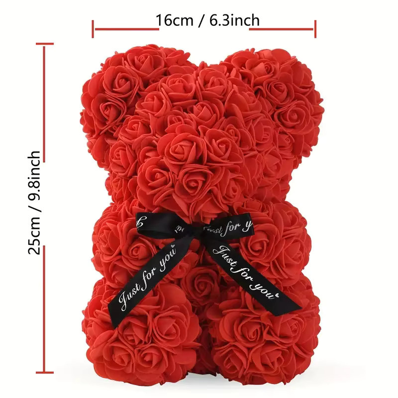 Roter künstlicher Rosenstrauß mit Bären-Motiv als romantisches Geschenk für den Valentinstag - Bild 3