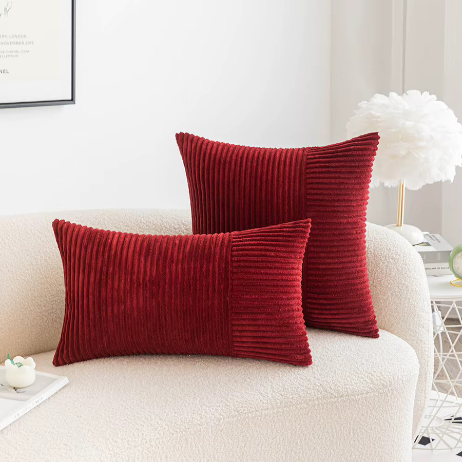 2er-Set inyahome Cord-Kissenbezüge im Weihnachts-Design, Patchwork-Stil in Rot und Grün, gestreift und klassisch - Bild 4