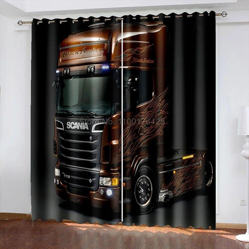 A Family Of Home Textiles Verdunkelungsvorhänge mit 3D-LKW-Print, Schwarz, B: 183 cm, H: 214 cm, 2er-Set mit Ösen - Bild 4