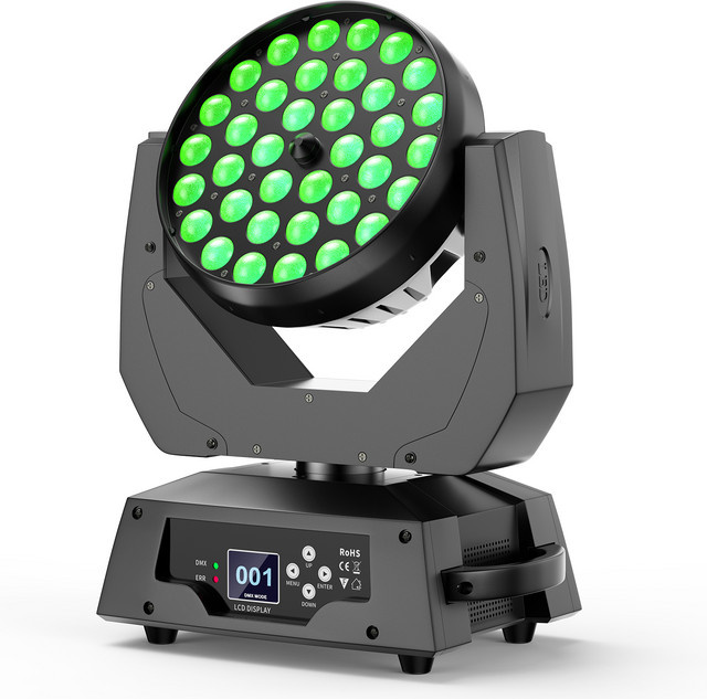 U'King RGBW Moving Head LED Wash Licht mit 36x8W SMD, 230W, DMX512, 16CH, Zoom Effekt, Schwarz - Bild 1