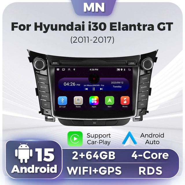 TomoStrong Multimedia Video Player mit CarPlay und Android Auto für Hyundai i30 GD Elantra GT 2011-2017, GPS und Bluetooth, Schwarz - Bild 1