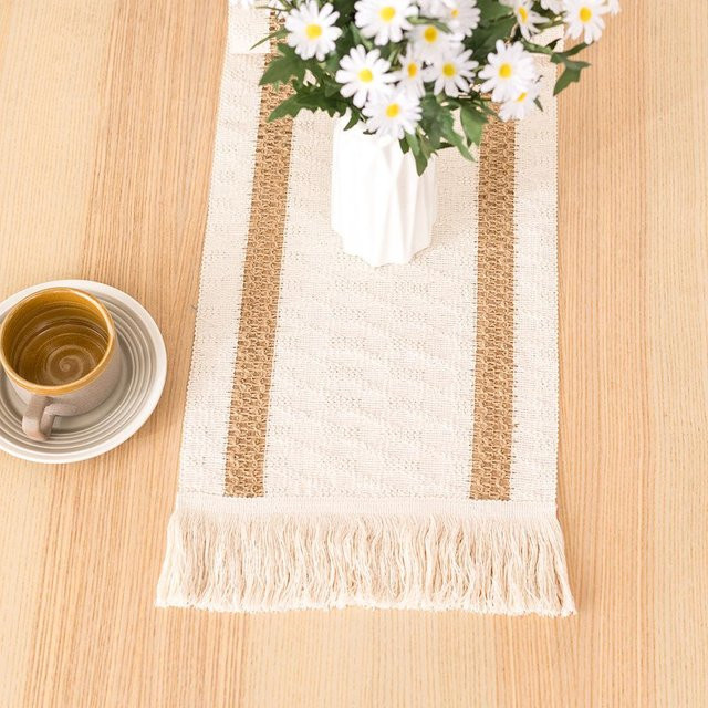 Yiran Furniture Boho Makramee Tischläufer in Creme und Braun mit Quasten, B/H: 30 x 50 cm - Bild 1
