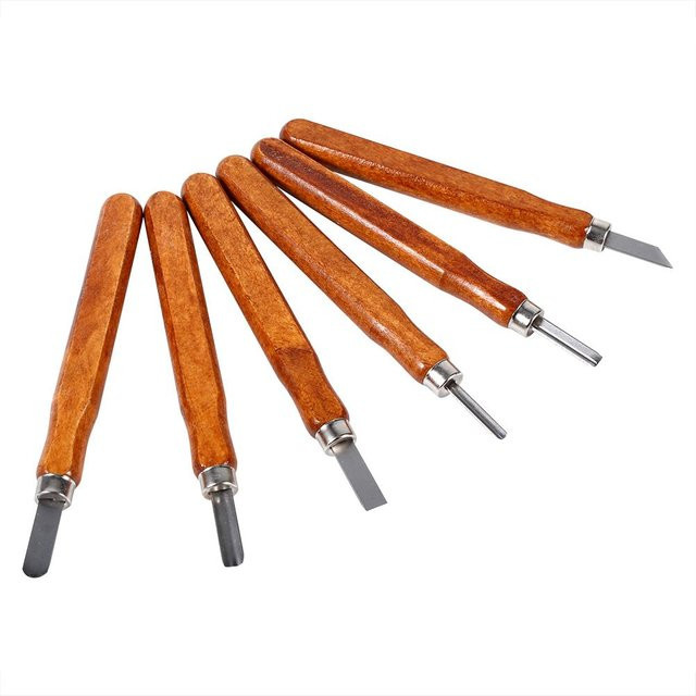 DIYelecs 6-teiliges Holzschnitzwerkzeug Set aus Stahl mit orangefarbenen Griffen für dein DIY Bastelprojekt - Bild 1