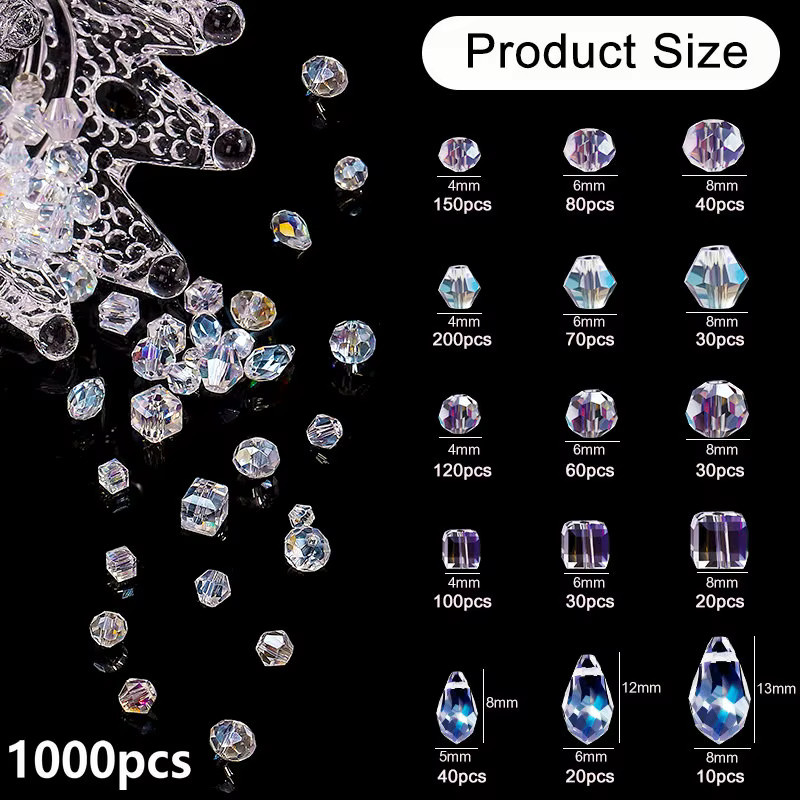 QIAO Kristall Perlen Kit, 4/6/8mm, Unisex - Bild 2