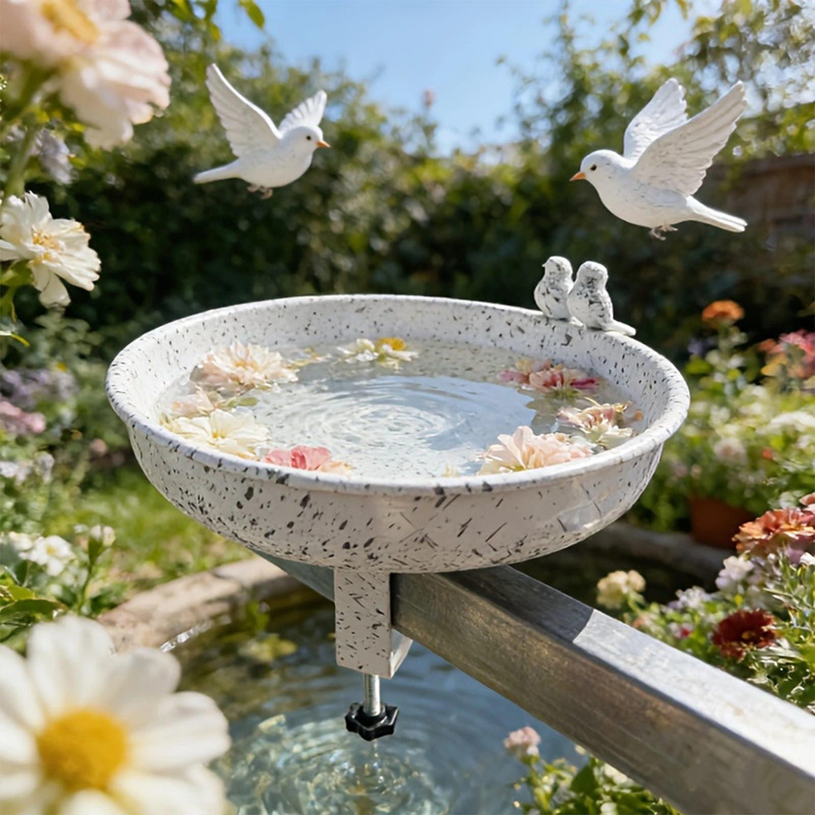 Wetterbeständiger Metall Vogelbad Futterspender mit Klemmenbefestigung für Garten Balkon und Terrasse - Bild 2