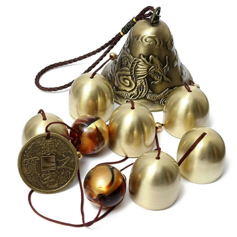 6 Kupferglocken aus Metall als hängende Windspiele in Gold und Alufarben für Garten und Hof im Bohemian-Stil - Bild 7