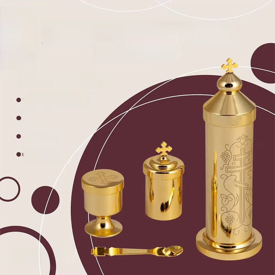 HTISOK Goldene Orthodoxe Ölflasche für liturgische Zeremonien und Taufen aus Metall - Bild 3