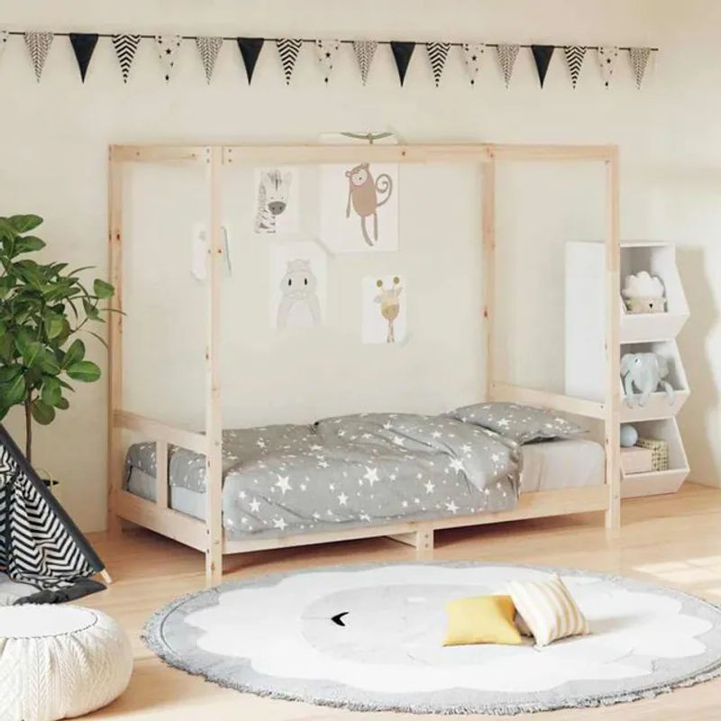 Vidaxl Kinderbettrahmen Himmelbett aus Kiefer Massivholz in Natur, B/T/H: 160 x 80 x 0 cm - Bild 1