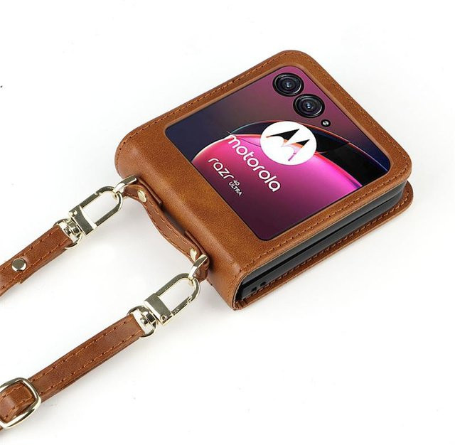 Subin Geldbörse mit Umhängeband und Kartenhalter als Handyhülle für Motorola Moto Razr 40 Ultra und Moto Razr Plus in Braun - Bild 1