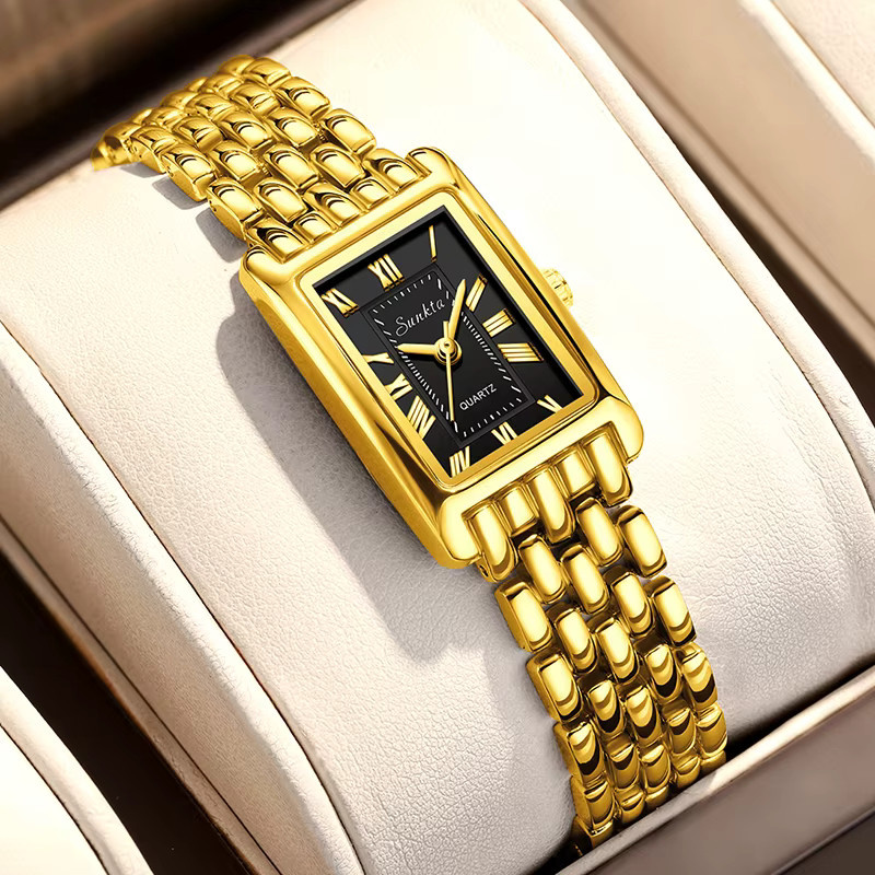 SUNKTA Armbanduhr Quarz, Edelstahl, Gold, Eckig, Damen - Bild 4