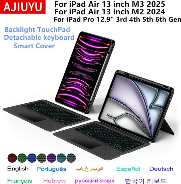 AJIUYU Magic Keyboard Hülle für iPad Air 13 Zoll M3 2025 und iPad Pro 12,9 Zoll Folio Tastaturabdeckung in Grün - Bild 1