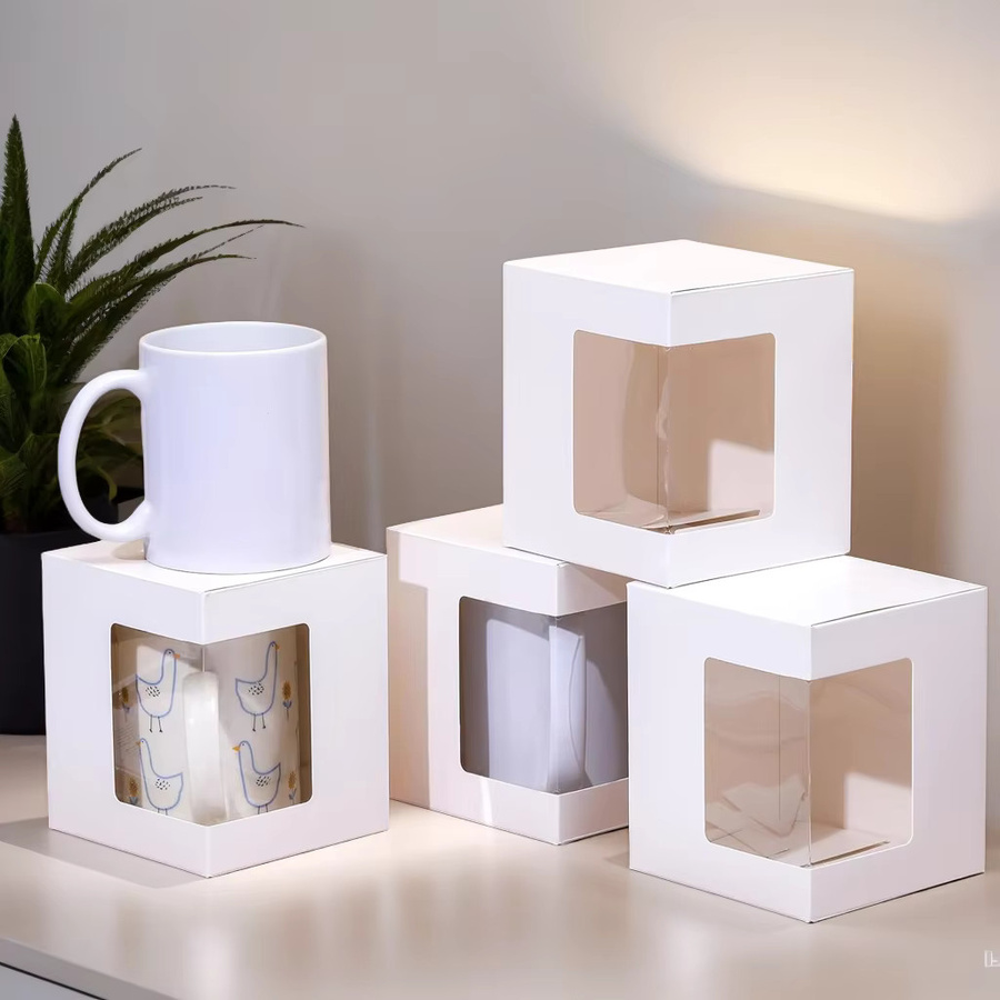 12er-Pack Geschenkboxen für Sublimationsbecher und Kaffeetassen mit Sichtfenster aus Papier in Schwarz und Weiß - Bild 3
