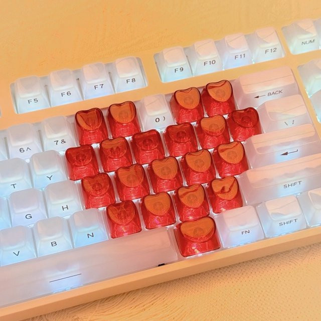 DIY Ersatz-Tastenkappen für mechanische Tastaturen mit Herz-Design, 21 Tasten, transparent und weiß, OEM-Profil aus PC - Bild 1