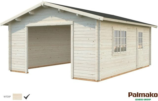 Palmako Holzgarage Roger ohne Tor, Farbe: transparent, B/T: 450 x 550 cm, mit Doppelfenster und Nebeneingangstür - Bild 1