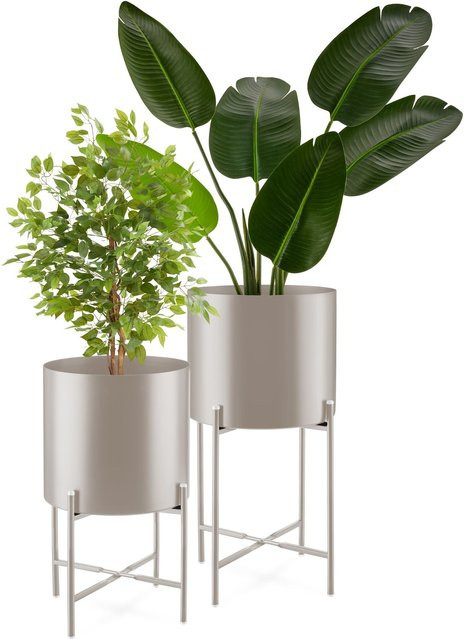 tectake Pflanzenständer Mine 2-teilig im Industrial Style aus pulverbeschichtetem Stahl in Taupe, B/T/H: 31 x 31 x 56 cm - Bild 1