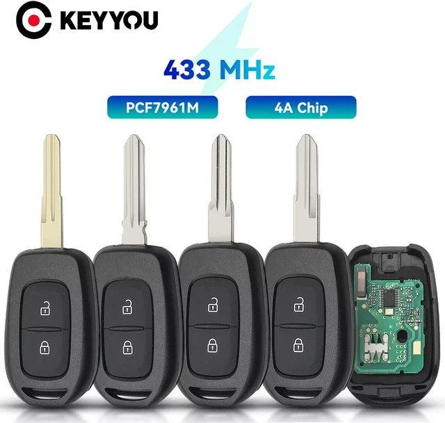 KEYYOU Auto Fernbedienung Schlüssel für Renault Sandero Logan Lodgy Dokker Dacia Duster, 433MHz, Chip PCF7961, Farbe: Schwarz - Bild 1