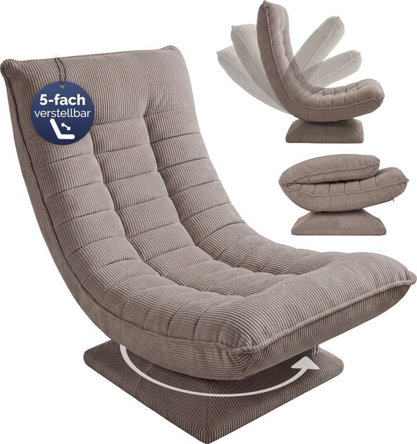 Casaria Sessel Aberdeen in Taupe mit Cord-Bezug, 5fach verstellbar, 360 Grad drehbar und klappbar - Bild 1
