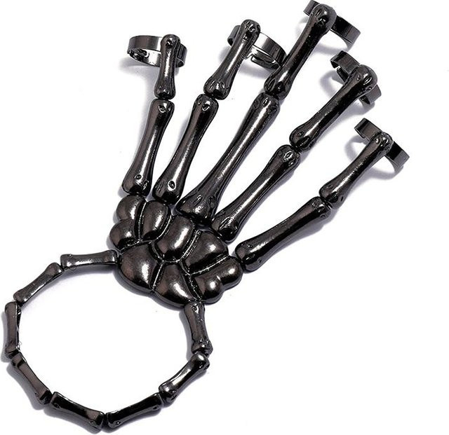 Etherealkhe Fünf-Finger Ring, Totenkopf, Edelstahl, schwarz, Damen - Bild 1