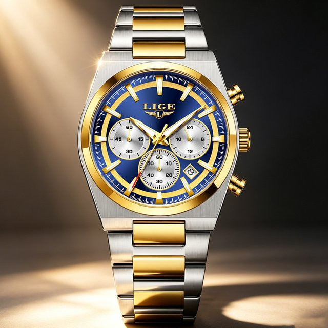 LIGE Armbanduhr Chronograph, Quarz, Edelstahl, Blau, Herren - Bild 1