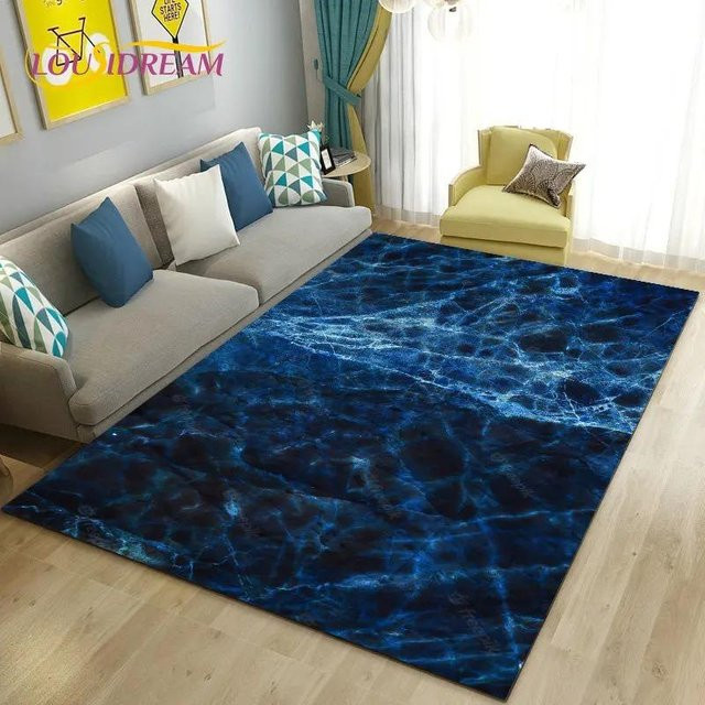 Karpetti Teppich in Marmor-Optik Blau, Rutschfeste Bodenmatte für Wohnzimmer, Schlafzimmer oder Küche, B/T: 80 x 50 cm - Bild 1