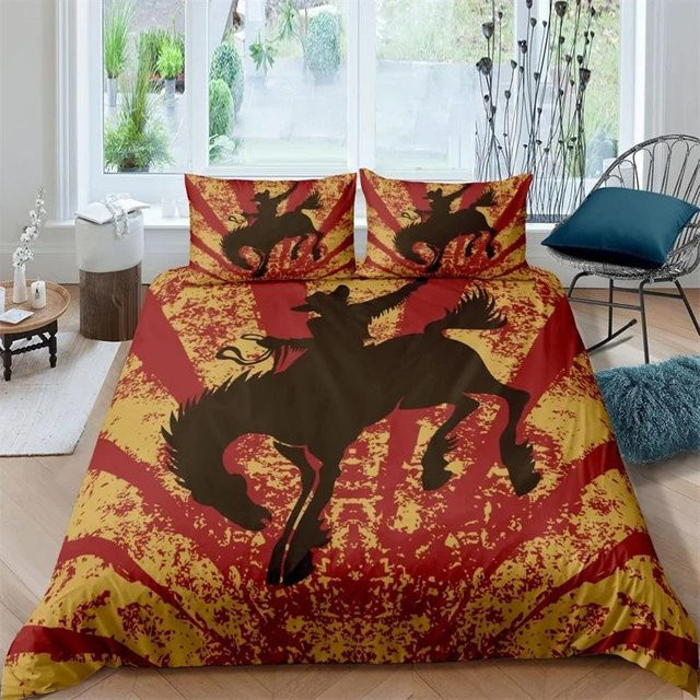 Western Cowboy Bettwäsche Set mit 3D-Druck Motiv Rodeo und Pferd aus Mikrofaser in Multicolor, EU Single, B/H: 135 x 200 cm - Bild 1