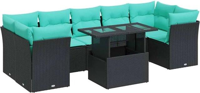 vidaXL 8-teilige Garten-Sofagarnitur aus Poly-Rattan mit Kissen in Schwarz - Bild 1