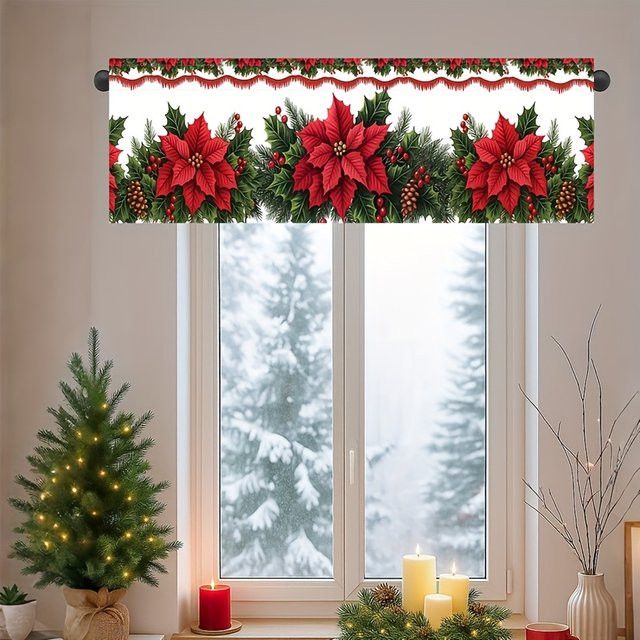 Weihnachten Polyester Vorhang Volant mit Frohe Weihnachten Motiv für Winter Party Deko, B/H: 139 x 46 cm - Bild 1