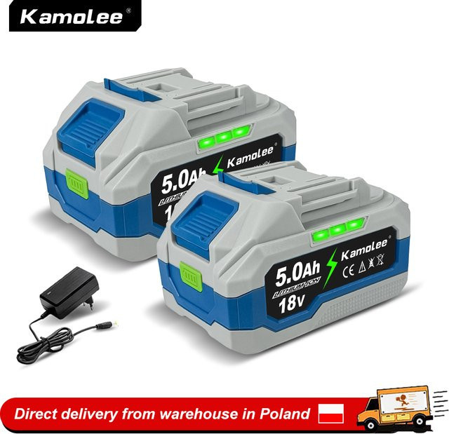 Kamolee 18V Lithium-Ionen-Akku Set mit 2 Batterien, 5000mAh, Blau - Bild 1