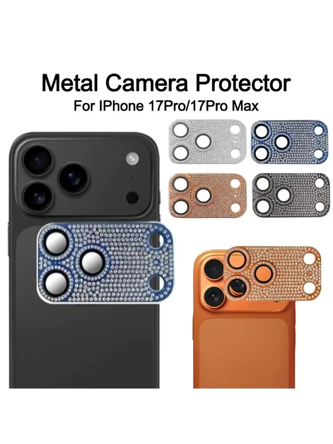 Apple iPhone 17 Pro Max Kameraobjektiv-Schutzhülle mit Diamant-Design und Strass-Glitzer in Lila - Bild 3