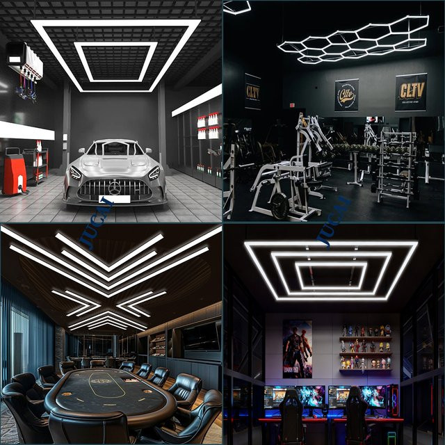 Sechseckige LED-Waben-Deckenleuchte in Weiß mit 6500 K Tageslicht für Garage, Werkstatt und Studio - Bild 1