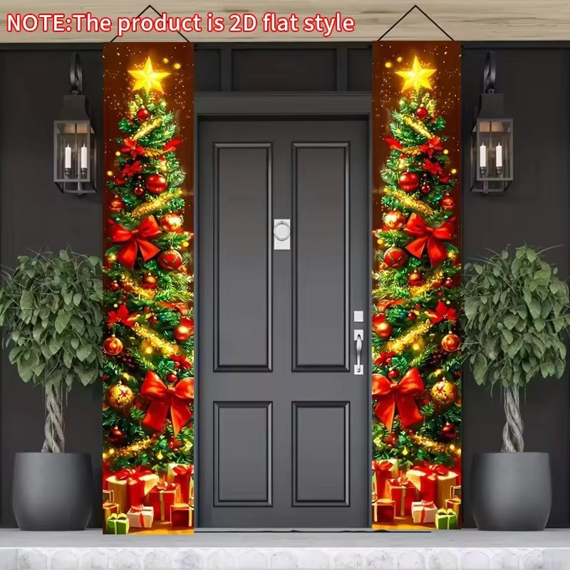 VIKAMA 2-teiliges Woven-Weihnachtsbaum-Haustür-Set, floraler Design-Türhänger für Innen und Außen, Mehrfarbig, B/H: 30 x 180 cm - Bild 3
