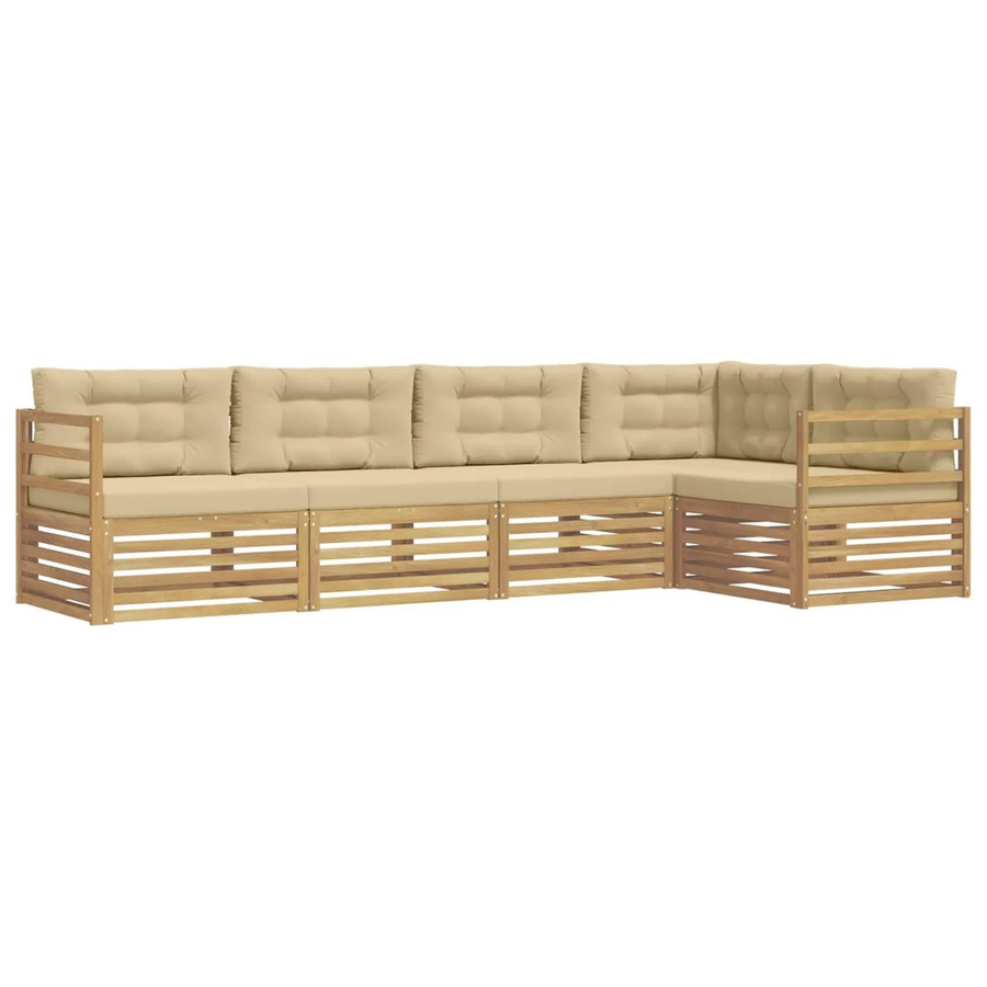 vidaXL Outdoor-Sofagarnitur in L-Form aus Akazienholz mit 5 Kissen in Weiß und Beige - Bild 2