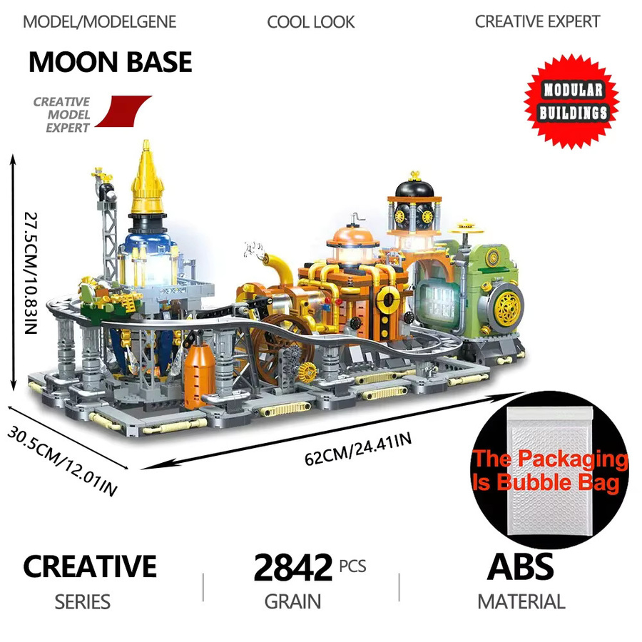 Yangkili Steampunk Mond Basis Bausteine Set MOC Modulare Architektur Weltraum Spielzeug für Kinder in Mehrfarbig - Bild 5
