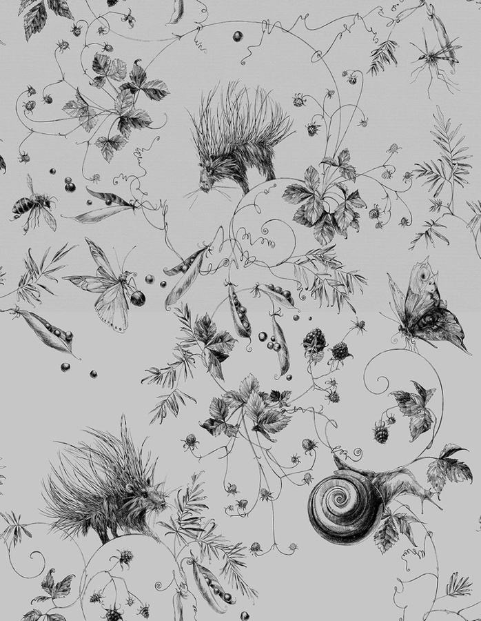 Edmond Petit Tapete Jardin Les Arabesques in Graublau mit floralem Vintage-Design und botanischem Muster - Bild 1