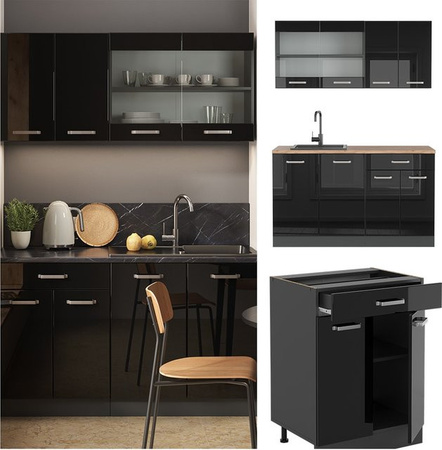 Vicco Küchenzeile R-Line Solid in Anthrazit und Schwarz, Breite: 140 cm