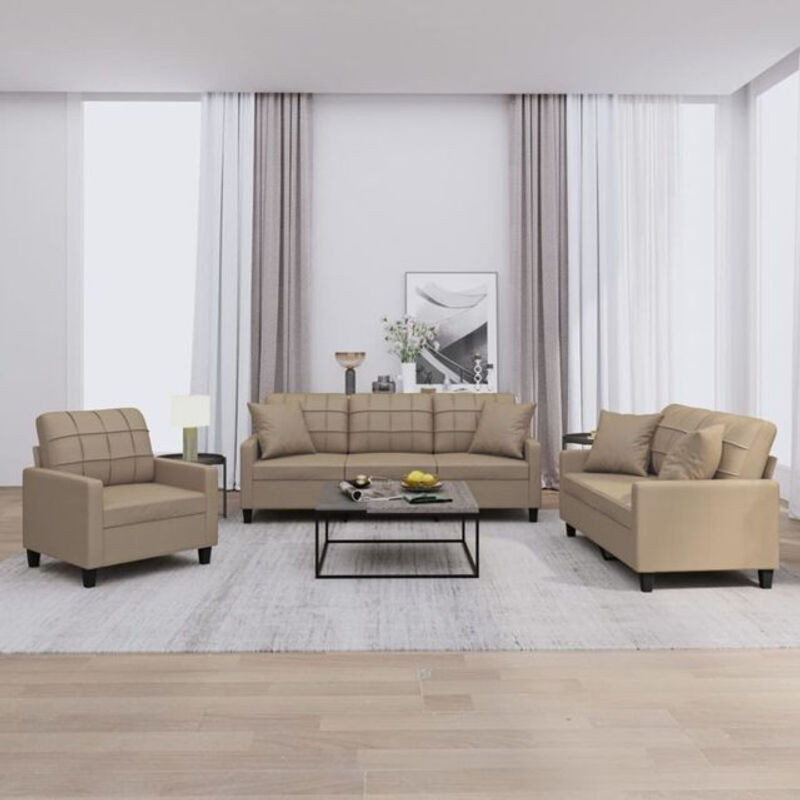 Vidaxl 3-tlg. Sofagarnitur mit Kissen in Braun und Beige aus Kunstleder und Metall im modernen Design - Bild 1